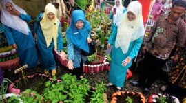 Ketua TP PKK Pasbar, Ny. Titi Hamsuardi bersama rombongan meninjau salah satu kelompok Dasawisma di Nagari Lingkuang Aua Barat, Kecamatan Pasaman. (Diskominfo Pasbar)