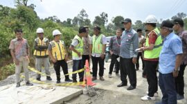 Gubernur Sumbar Mahyeldi dan rombongan meninjau proyek pembangunan Jalan Sipora Utara-Dusun Berkat, Kamis (24/8/2023). (adpsb)