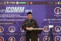 Wali Kota Padang Hendri Septa saat konferensi internasional bertajuk 'Predicted and Unpredicted Disaster', Jumat (29/9/2023). (Diskominfo Padang) 