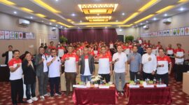 Wali Kota Padang Hendri Septa menghadiri Raker KONI Kota Padang tahun 2023 di Hotel Rang Kayo Basa, Sabtu (23/9/2023). (Prokopim Padang)