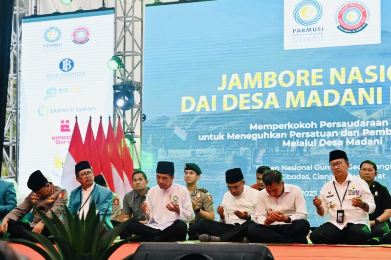 Presiden Jokowi pada Pembukaan Jambore Nasional Dai Desa Madani Parmusi, Selasa (26/9/2023) di TNGGP, Jabar. (BPMI Setpres)