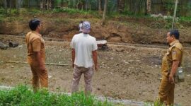 Lurah Palapa Nan XX Vebrinanda dan rombongan meninjau kolam budidaya ikan yang mengalami kekeringan, Selasa (31/10/2023). 