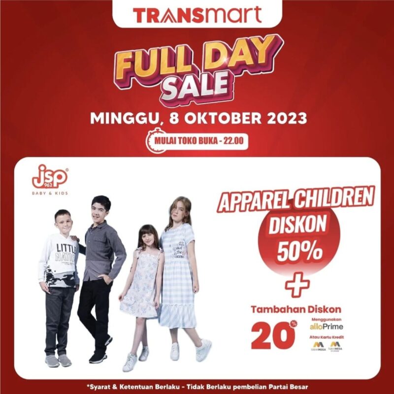 Transmart Full Day Sale kembali hadir menawarkan diskon 50% + 20%. (Transmart Padang)