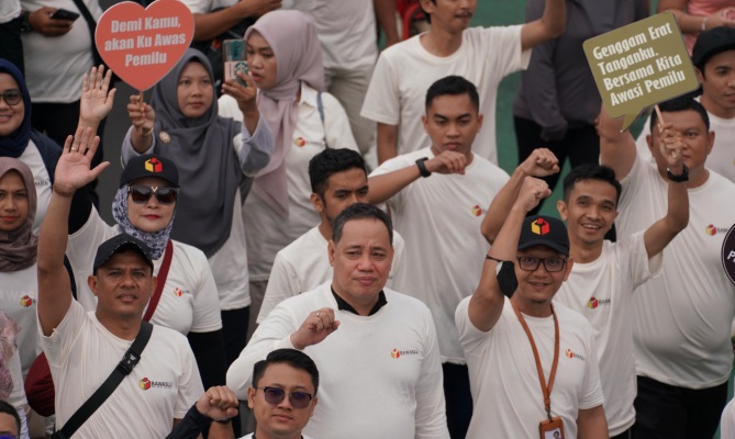 Kegiatan Bawaslu on Car Free Day di Jakarta, Minggu (4/2/2024). (Foto: Tumpal Simanjuntak)