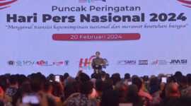 Presiden Jokowi menghadiri Puncak Peringatan HPN 2024, di Econventional Hall Ecopark Ancol, Jakarta, Selasa (20/2/2024). (Foto: Humas Setkab/Oji)