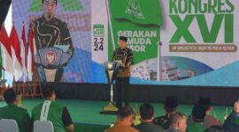 Presiden Jokowi meresmikan pembukaan Kongres XVI GP Ansor, di Pelabuhan Tanjung Priok, Jakarta Utara, DKI Jakarta, Jumat (2/2/2024). (Humas Setkab/Rahmat)