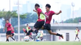 Tim U-20 Indonesia menutup pemusatan latihan (TC) dengan melakoni laga internal game di Lapangan A Senayan, Jakarta, Jumat (9/2/2024). (PSSI)