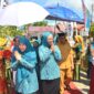 Wali Kota Padang Hendri Septa bersama Ketua TP PKK Kota Padang Ny Genny Hendri Septa menyambut kedatangan tim penilai, Senin (29/4/2024). (Foto: Prokopim Padang)