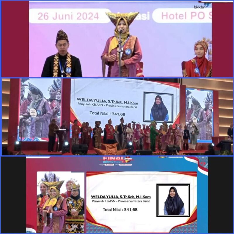 Penyuluh KB Welda Yulia meraih posisi ketiga dalam ajang Grand Final Apresiasi Tenaga Lini Lapangan Tingkat Nasional 2024 di Semarang, Rabu (26/6/2024). (Foto: Diskominfo Padang)