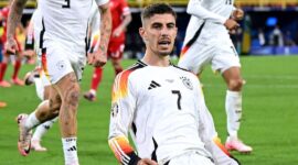 Kai Havertz merayakan gol yang dicetaknya pada pertandingan 16 besar Piala Eropa 2024 melawan Denmark di BVB Stadium, Dortmund, Sabtu (29/6/2024). (Foto: IG euro204)