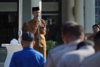 Wakil Bupati Solok Selatan Yulian Efi memimpin apel gabungan ASN, Senin (22/7/2024). (Foto: Humas dan Prokopim Pemkab Solsel)