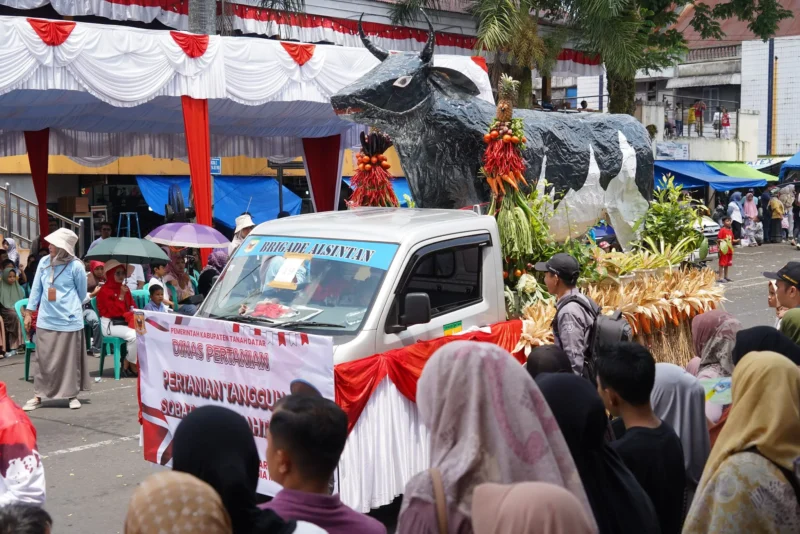 Masyarakat menyaksikan pawai alegoris. (Foto: Prokopim Tanah Datar)