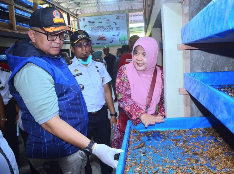 Pj Wali Kota Padang Andree Algamar meninjau Sentra Budidaya Maggot BSF di Kelurahan Rawang, Kecamatan Padang Selatan, Rabu (21/8/2024). (Foto: Prokopim Padang)