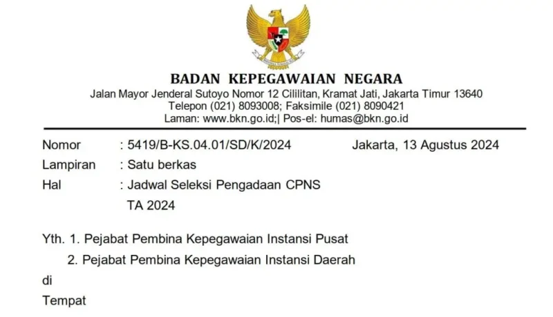 Pendaftaran CPNS 2024 dibuka 20 Agustus.