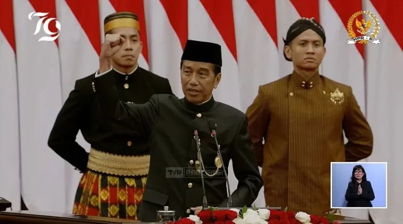 Presiden Joko Widodo (Jokowi) dalam Pidatonya pada Sidang Tahunan MPR RI dan Sidang Bersama DPR dan DPD RI Tahun 2024, di Gedung Nusantara I Kompleks Perkantoran MPR/DPR/DPD RI, Jakarta, Jumat (16/8/2024). (Foto: YouTube MPR RI)