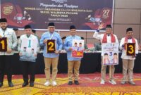 Para pasangan calon Wali Kota dan Wakil Wali Kota Padang memperlihatkan nomor urut mereka.