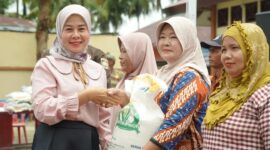 Penyerahan bantuan kepada Keluarga Penerima Manfaat (KPM) di Kecamatan Sungai Pagu. (Foto: Pemkab Solsel)