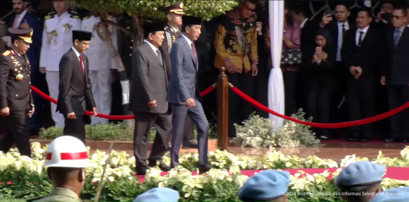 Presiden Joko Widodo (Jokowi) memimpin upacara Peringatan Hari Kesaktian Pancasila, di Monumen Pancasila Sakti, Lubang Buaya, Jakarta Timur, Selasa (1/10/2024). (Foto: Tangkapan YouTube BPMI Setpres)
