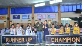Pj Wali Kota Padang Andree Algamar menghadiri turnamen Garuda Padang Basketball Invitation 2024 di GOR HTT Padang, Minggu (27/10/2024). (Foto: Prokopim Padang)