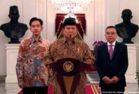 Presiden Prabowo Subianto mengumumkan nama-nama menteri Kabinet Merah Putih di Istana Kepresidenan Jakarta, Minggu (20/10/2024). (Tangkapan layar YouTube Sekretariat Presiden)