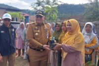 Pj Wali Kota Padang Andree Algamar menyerahkan bantuan bibit di KWT Anugrah, Jalan Pasar Lalang Kelurahan Kuranji, Senin (4/11/2024). (Foto: Prokopim Padang)