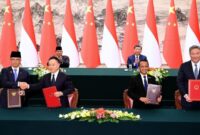Presiden RI, Prabowo Subianto bersama Presiden RRT, Xi Jinping menyaksikan penandatanganan sejumlah kesepakatan kerja sama antara Indonesia dan Tiongkok di Great Hall of the People, Beijing, RRT, Sabtu (9/11/2024). (Foto: BPMI Setpres/Muchlis Jr)