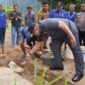 Pj Wali Kota Padang Andree Algamar melakukan peletakan batu pertama tanda dimulainya pembangunan rumah layak huni di Kelurahan Balai Gadang, Kecamatan Koto Tangah, Senin (11/11/2024). (Foto: Prokopim Padang)