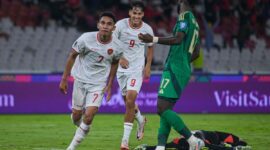 Selebrasi Marselino Ferdinan setelah mencetak gol kedua ke gawang Arab Saudi pada laga Kualifikasi Piala Dunia 2026 di Stadion Utama Gelora Bung Karno, Jakarta, Selasa (19/11/2024). (Foto: Kompas.com/Adil Nursalam)