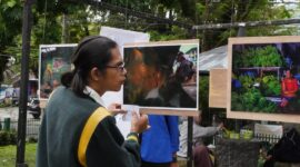 Mahasiswa ISI Padang Panjang menggelar pameran di Pasar Seni, Sabtu (7/12/2024). (Foto: Diskominfo Padang Panjang)