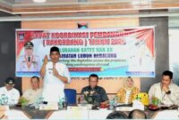 Camat Nofiandi Amir memberikan sambutan pada Rakorbang Gates Nan XX di aula kantor lurah, Jumat (24/1/2025). (Foto: Ist)