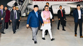 Presiden RI, Prabowo Subianto tiba di Air Force Station (AFS) Palam, New Delhi, Republik India, Kamis malam, (23/1/2025). (Foto: BPMI Setpres/Laily Rachev)