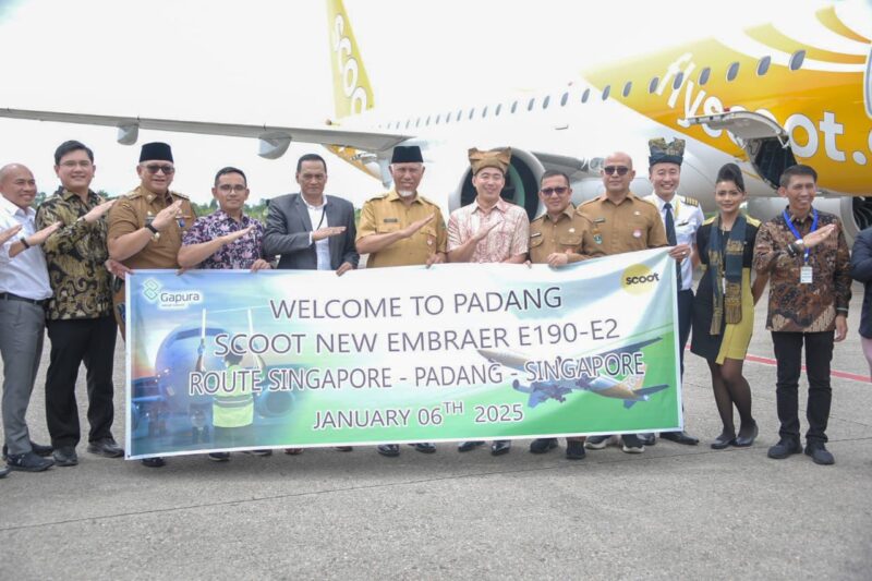 BIM resmi melayani rute penerbangan Padang-Singapura melalui maskapai Scoot Airlines, Senin (6/1/2025). (Foto: Prokopim Padang)