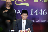 Menteri Agama Nasaruddin Umar mengumumkan ketetapan sidang isbat bahwa 1 Ramadan 1446 H bertepatan dengan 1 Maret 2025, pada Jumat (28/2/2025). (Foto: Ist)