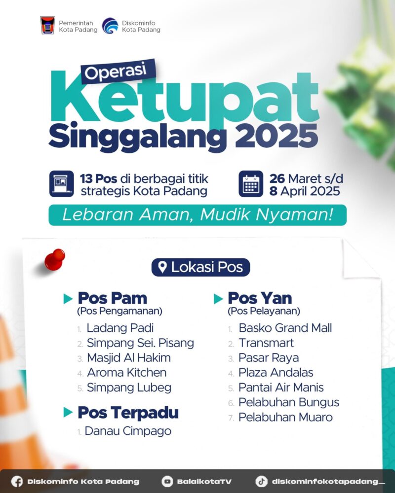 Menyambut libur Lebaran 2025, Kota Padang menyiapkan 13 pos pengamanan di berbagai lokasi strategis. (Foto: FB Diskominfo Padang)