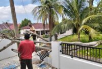 BPBD Padang mengevakuai pohon tumbang yang mengganggu akses jalan dan merusak fasum pada hari pertama bulan Ramadan, Sabtu (1/3/2025). (Foto: BPBD Padang)