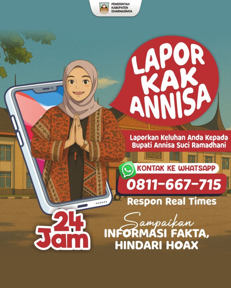 Bupati Dharmasraya Annisa Suci Ramadhani meluncurkan “Lapor Kak Annisa”, layanan pengaduan via WhatsApp untuk masyarakat. (Foto: Pemkab Dharmasraya)