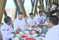 Wali Kota Fadly Amran bersama Wawako Maigus Nasir dan jajaran menggelar pertemuan dengan Direktur Sungai dan Pantai Ditjen SDA Kementerian PUPR, Dwi Purwantoro serta Kepala BWS Sumatera V Padang, Naryo Widodo, di Hotel Santika Padang, Rabu (23/4/2025). (Foto: Prokopim Padang)