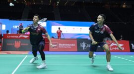 Fajar Alfian dan Muhammad Rian Ardianto kalah di perempatfinal Singapore Open 2025. (Foto: PBSI)