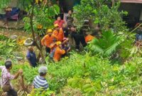 Tim gabungan mengevakuasi seorang buruh yang terjepit pohon saat menebang pohon, Rabu (28/5/2025). (Foto: BPBD Padang)