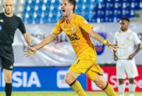 Filipe Chaby usai mencetak gol ke gawang Arema FC. (Foto: IG @semenpadangfcid)