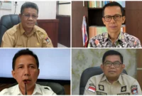 Afriadi (kiri atas), Edi Hasymi (kanan atas), Arfian (kiri bawah) dan Yosefriawan (kanan bawah). Keempat pejabat senior Pemko Padang ini akan memasuki purna tugas. (Foto: Ist)