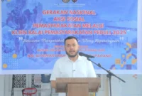 Wali Kota Padang Fadly Amran memberikan sambutan pada kegiatan Gerakan Nasional Aksi Sosial Pemasyarakatan bertajuk 