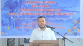 Wali Kota Padang Fadly Amran memberikan sambutan pada kegiatan Gerakan Nasional Aksi Sosial Pemasyarakatan bertajuk 