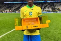 Vinicius Junior menjadi pahlawan kemenangan Brasil atas Paraguay pada laga kualifikasi di Corinthians Arena, Sao Paulo, Rabu (11/6/2025). (Foto: IG @cbf_futebol)