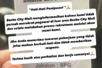 Manajemen Basko City Mall klarifikasi tidak pernah menggunakan pihak ketiga dan tak memungut biaya dalam proses rekrutmen. (Foto: Tangkapan layar Instagram @baskocitymall)