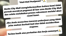 Manajemen Basko City Mall klarifikasi tidak pernah menggunakan pihak ketiga dan tak memungut biaya dalam proses rekrutmen. (Foto: Tangkapan layar Instagram @baskocitymall)