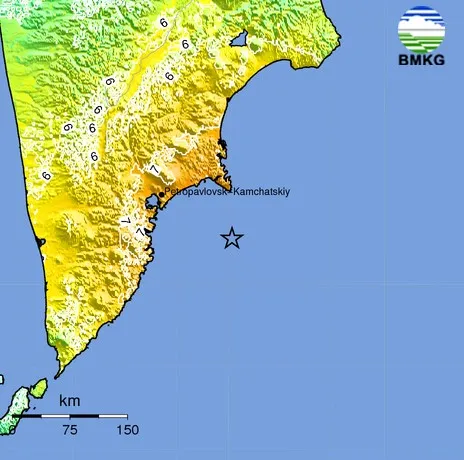 Gempa M 8,7 mengguncang Kamchatka, Rusia Timur Jauh memicu tsunami setinggi 4 meter. (Foto: BMKG)