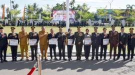 Wali Kota Pariaman Yota Balad menghadiri peringatan Hari Bhayangkara ke-79 di Halaman Balai Kota Pariaman, Selasa (1/7/2025). (Foto: Kominfo Pariaman)