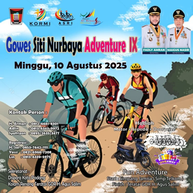Sebanyak 11 ribu pesepeda telah mendaftarkan diri dalam gelaran Gowes Siti Nurbaya Padang 2025, Rabu (16/7/2025). (Foto: FB Diskominfo Padang)