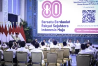 Presiden Prabowo Subianto resmi meluncurkan logo dan tema HUT ke-80 Kemerdekaan RI di Istana Negara, Jakarta, Rabu (23/7/2025). (Foto: BPMI Setpres)